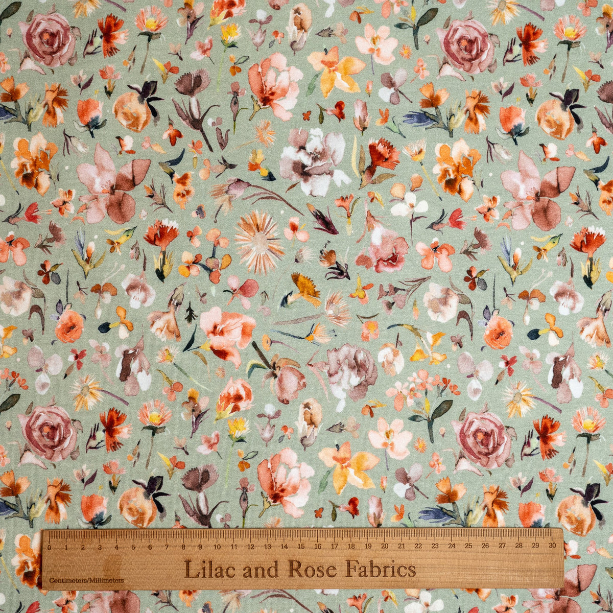 Remnant 95cm - Cotton Jersey - Sage Green Floral
