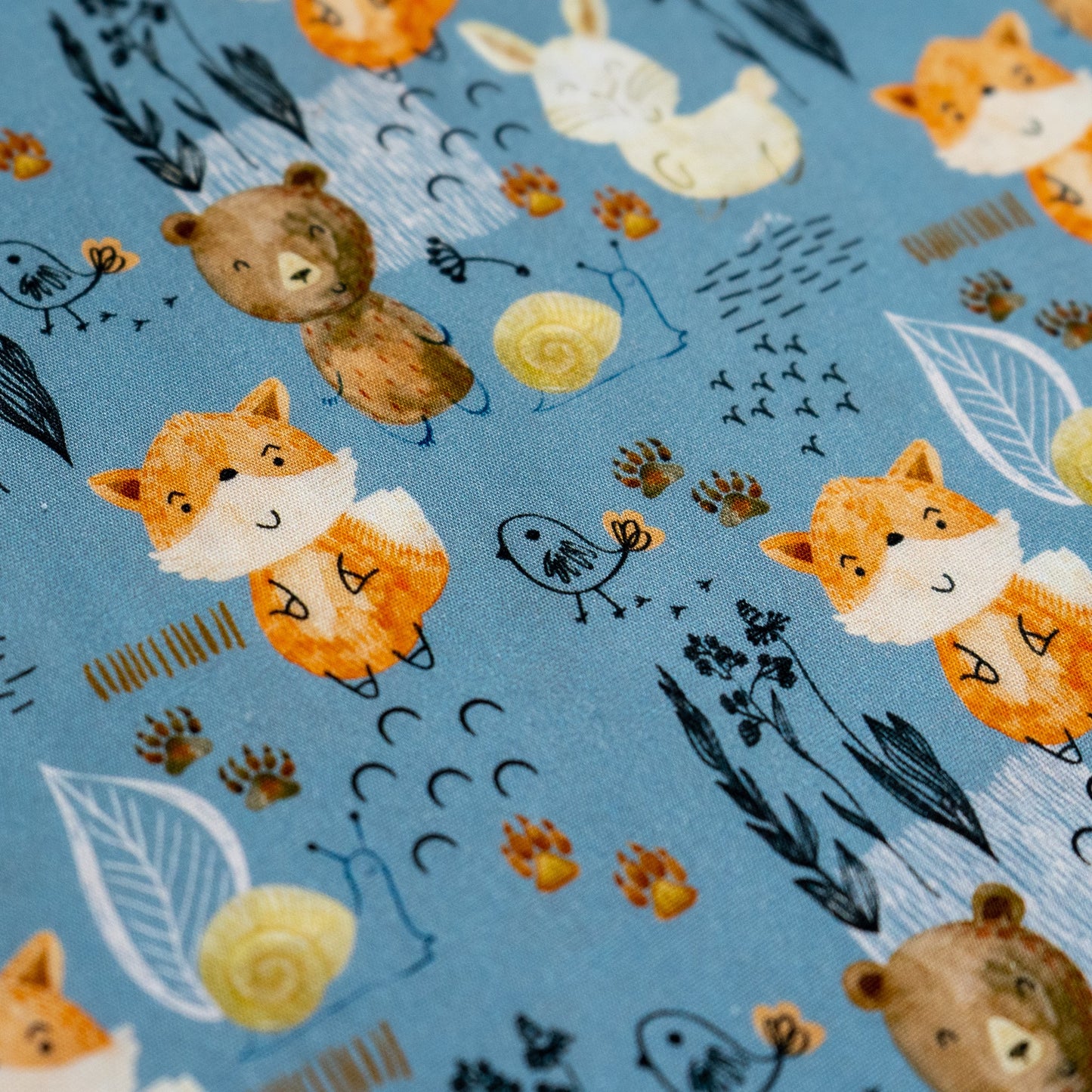 100% Cotton - Woodland Animals Blue