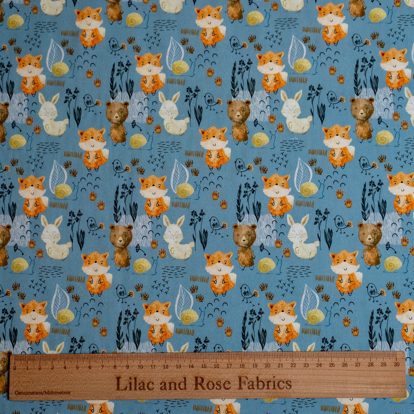 100% Cotton - Woodland Animals Blue