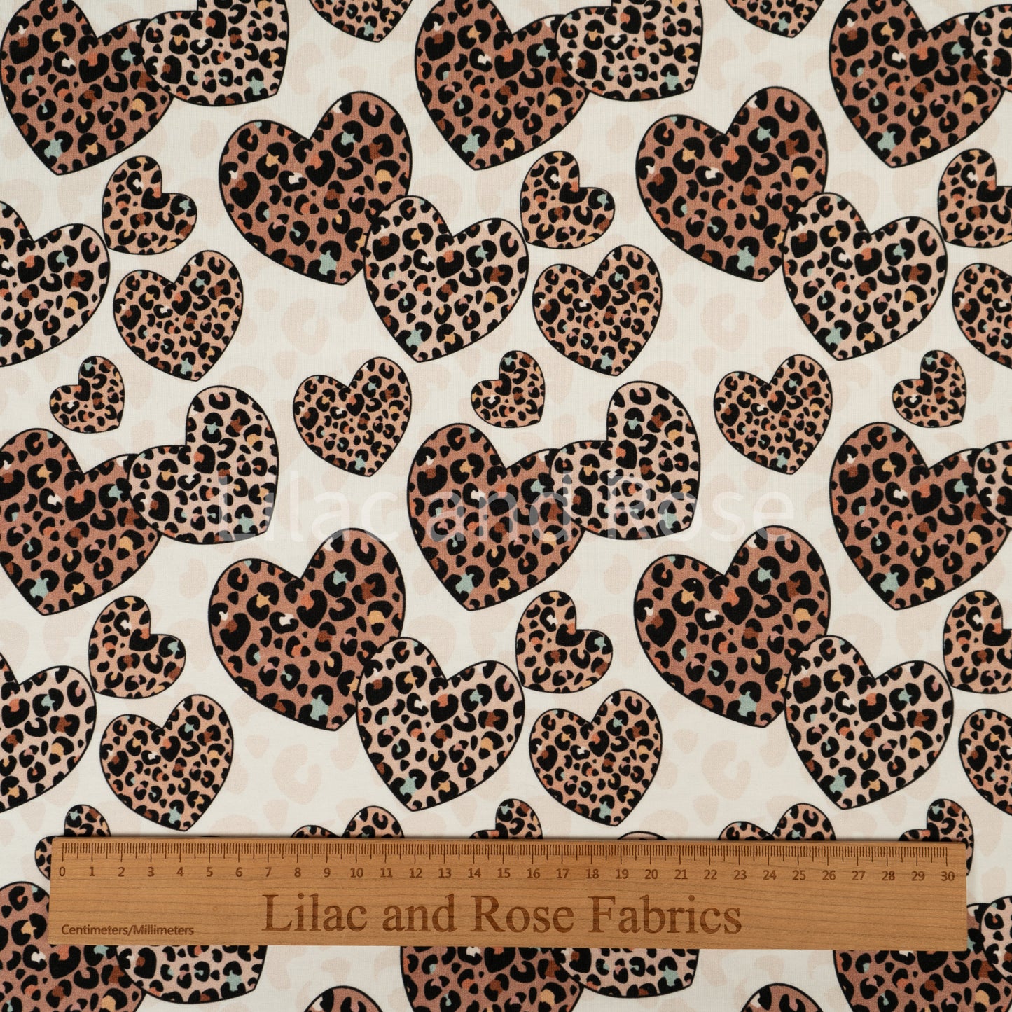 Cotton Jersey 240gsm - Leopard Print Hearts