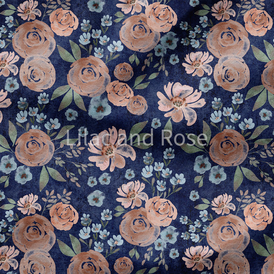 Pre Order - French Terry - Vintage Roses on Navy