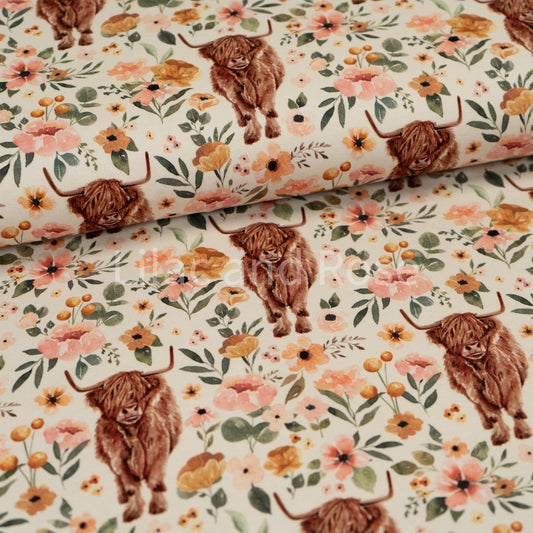 Cotton Jersey - Highland Cow Floral