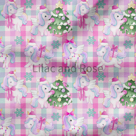 PRE-ORDER - Christmas Unicorns Pink Gingham