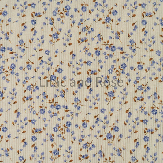 Fine Rib Knit Jersey - Mini Blue Flowers