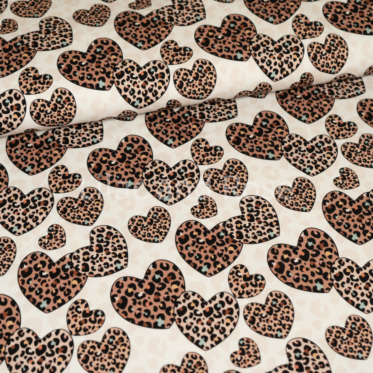 Cotton Jersey 240gsm - Leopard Print Hearts