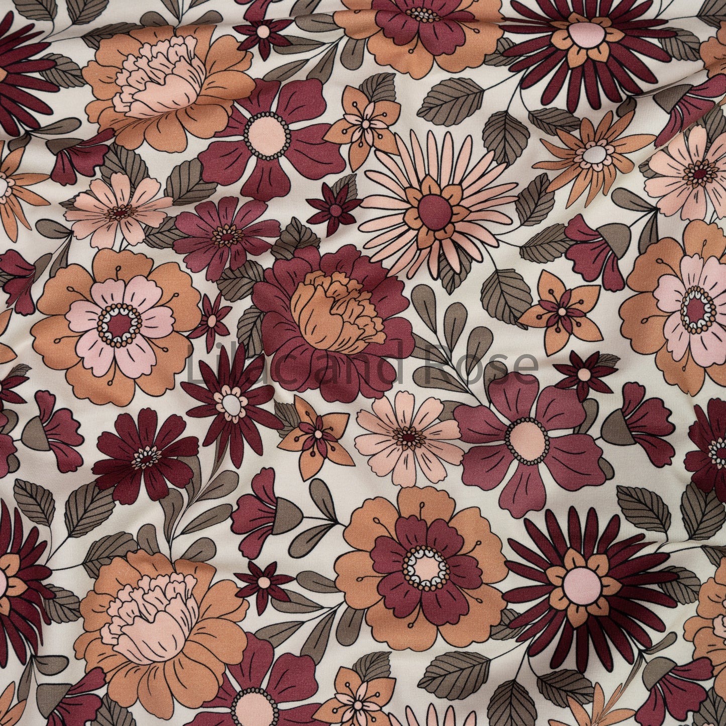 Cotton Jersey - Vintage Floral - Burgundy