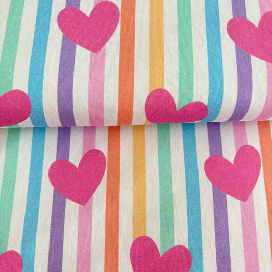 Cotton Jersey - Pink Hearts - Pastel Stripes (Exclusive)