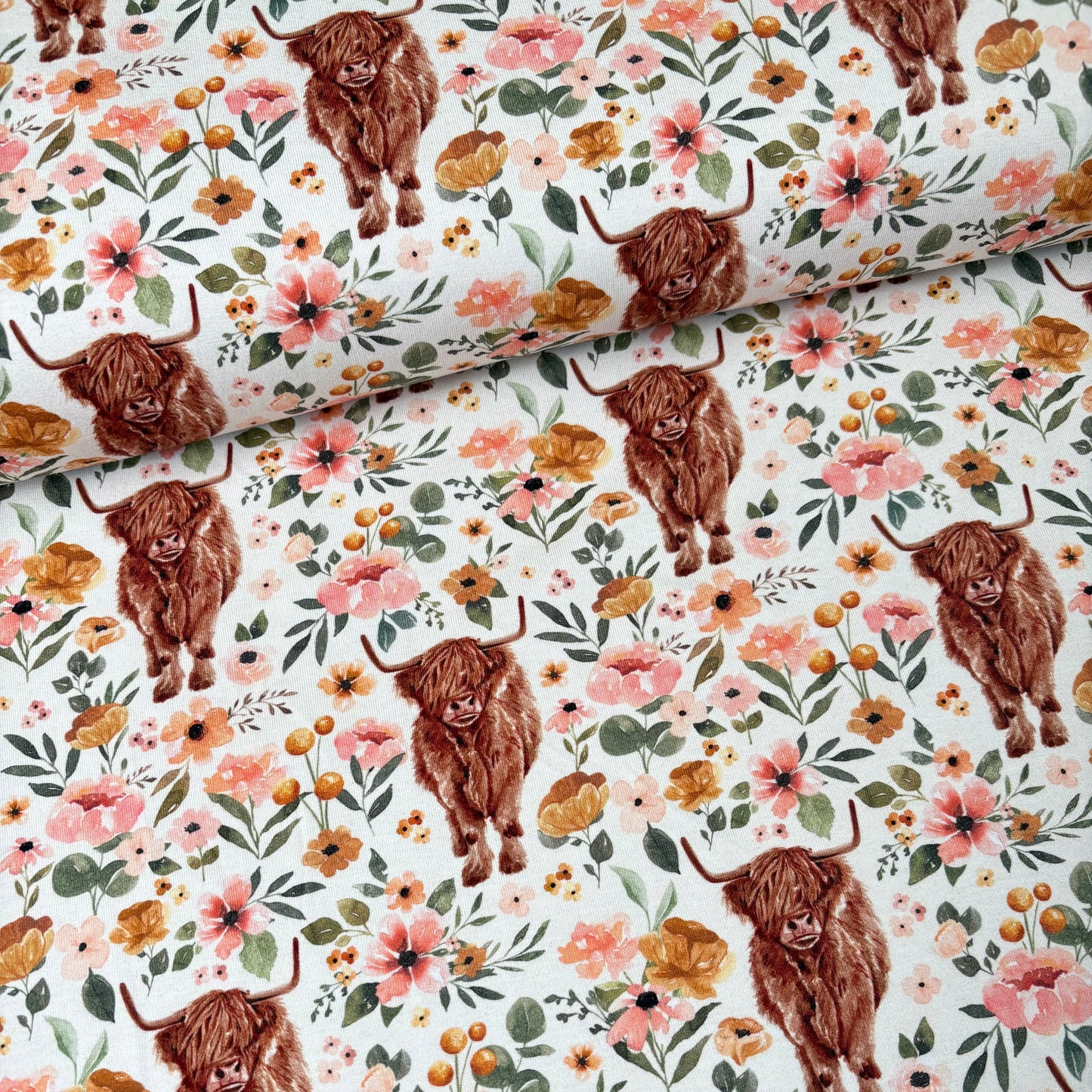 Cotton Jersey - Highland Cow Floral