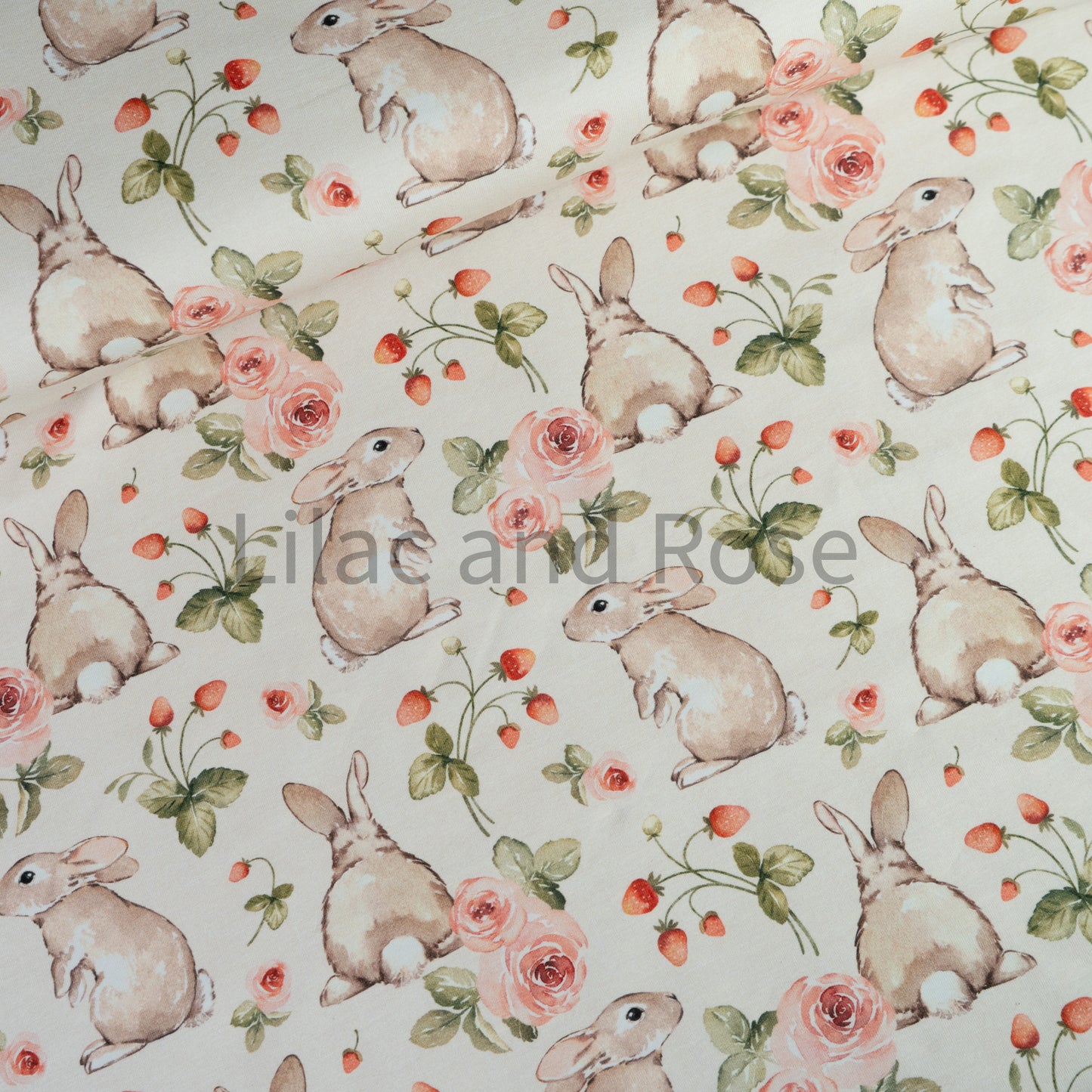 Cotton Jersey - Strawberry Rabbit in Cream (Exclusive)
