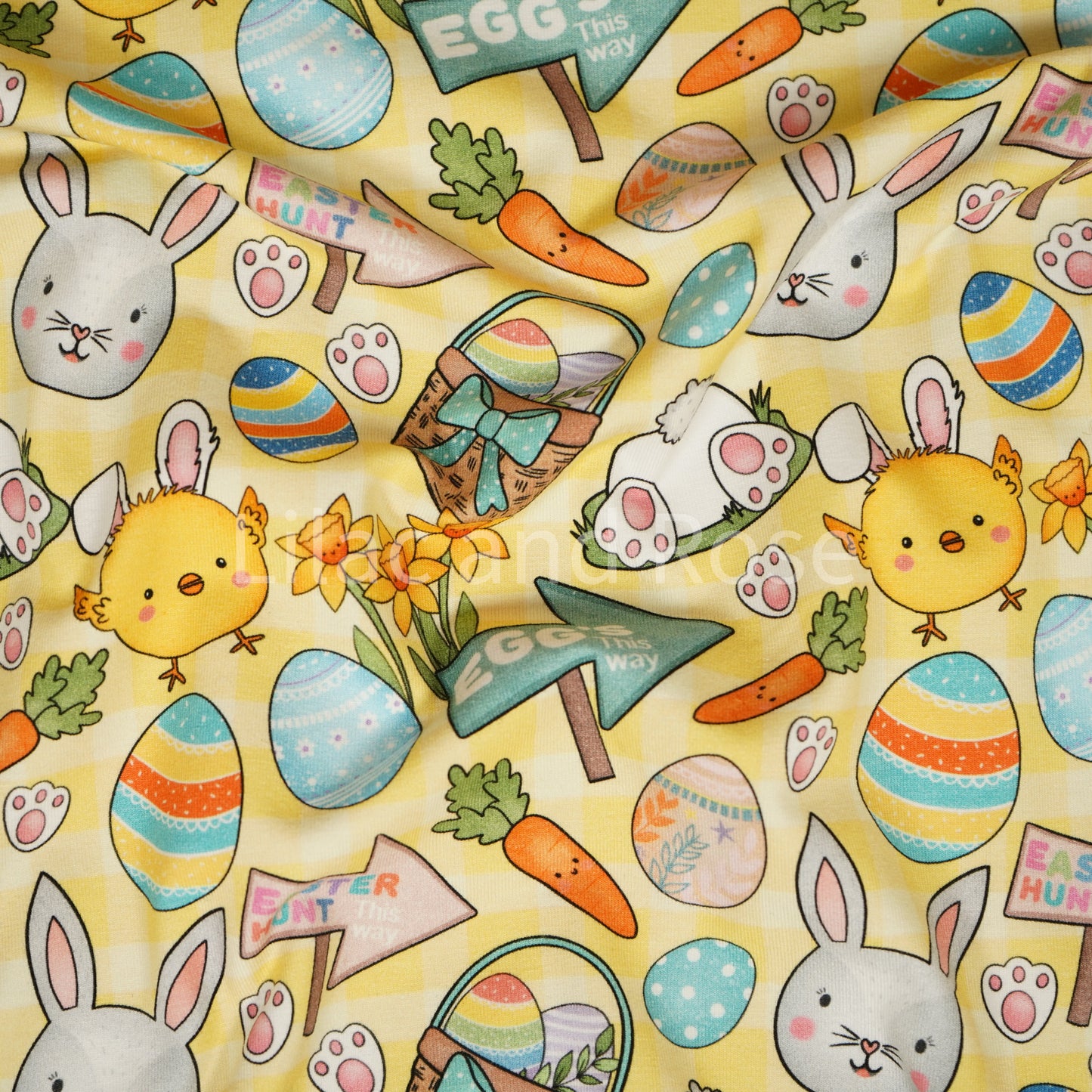 Cotton Jersey 240gsm - Easter in Yellow Gingham (Exclusive)