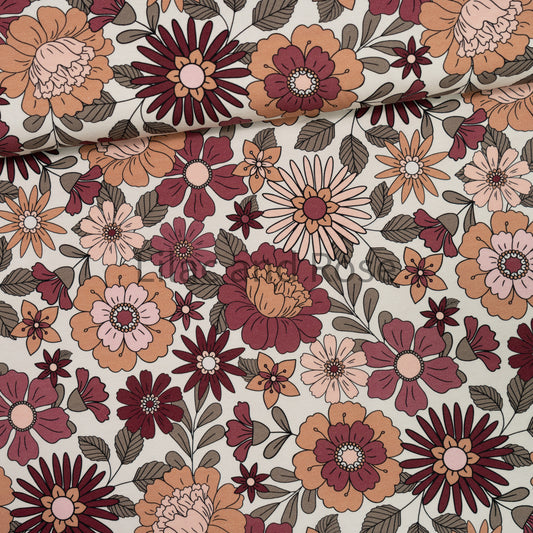 Cotton Jersey - Vintage Floral - Burgundy