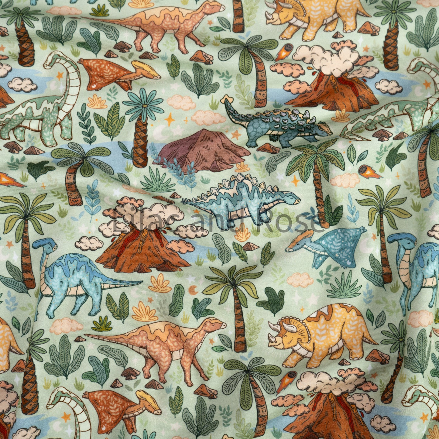 Cotton Jersey - Happy Dinos - Sage (Exclusive)