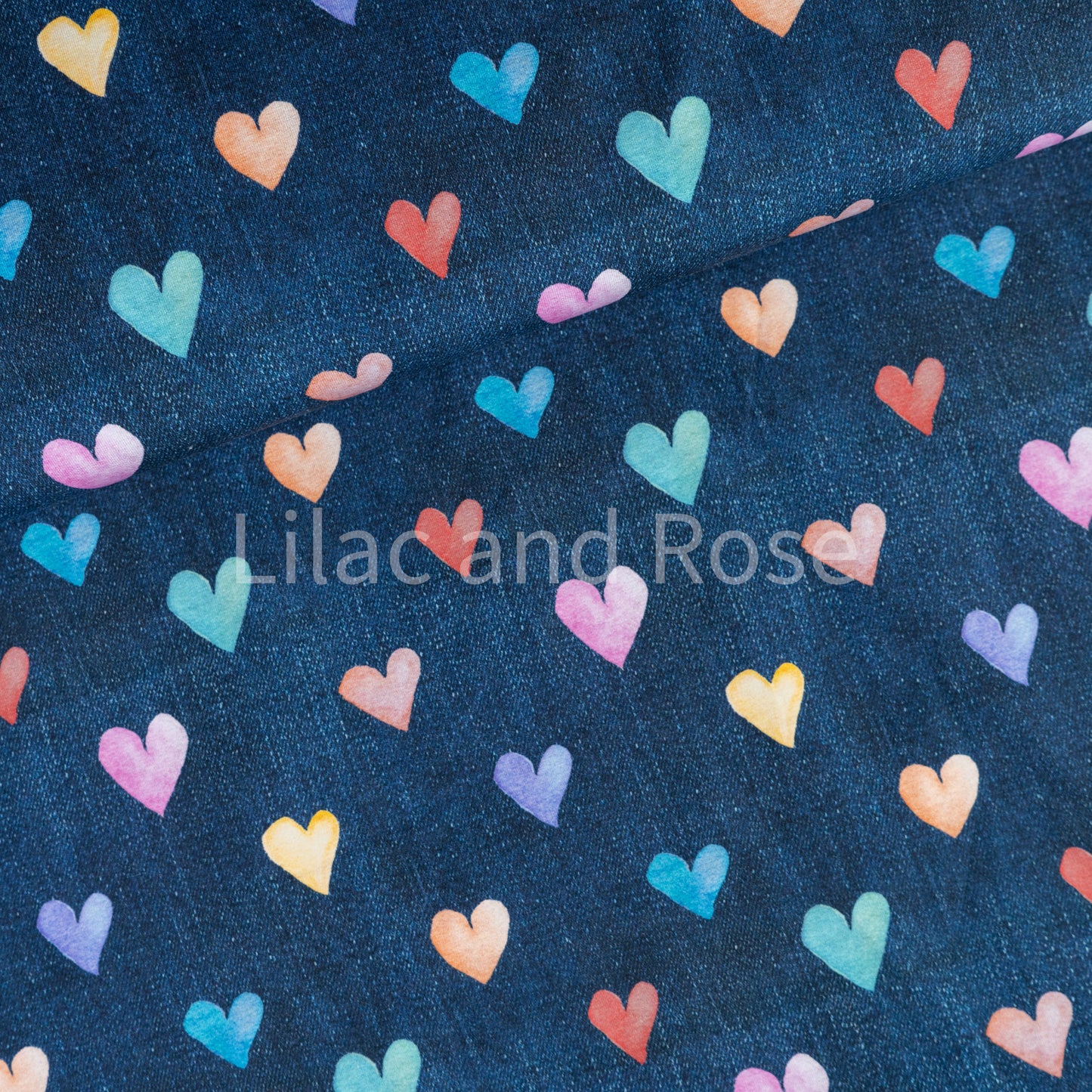 Cotton Jersey - Rainbow Hearts Denim