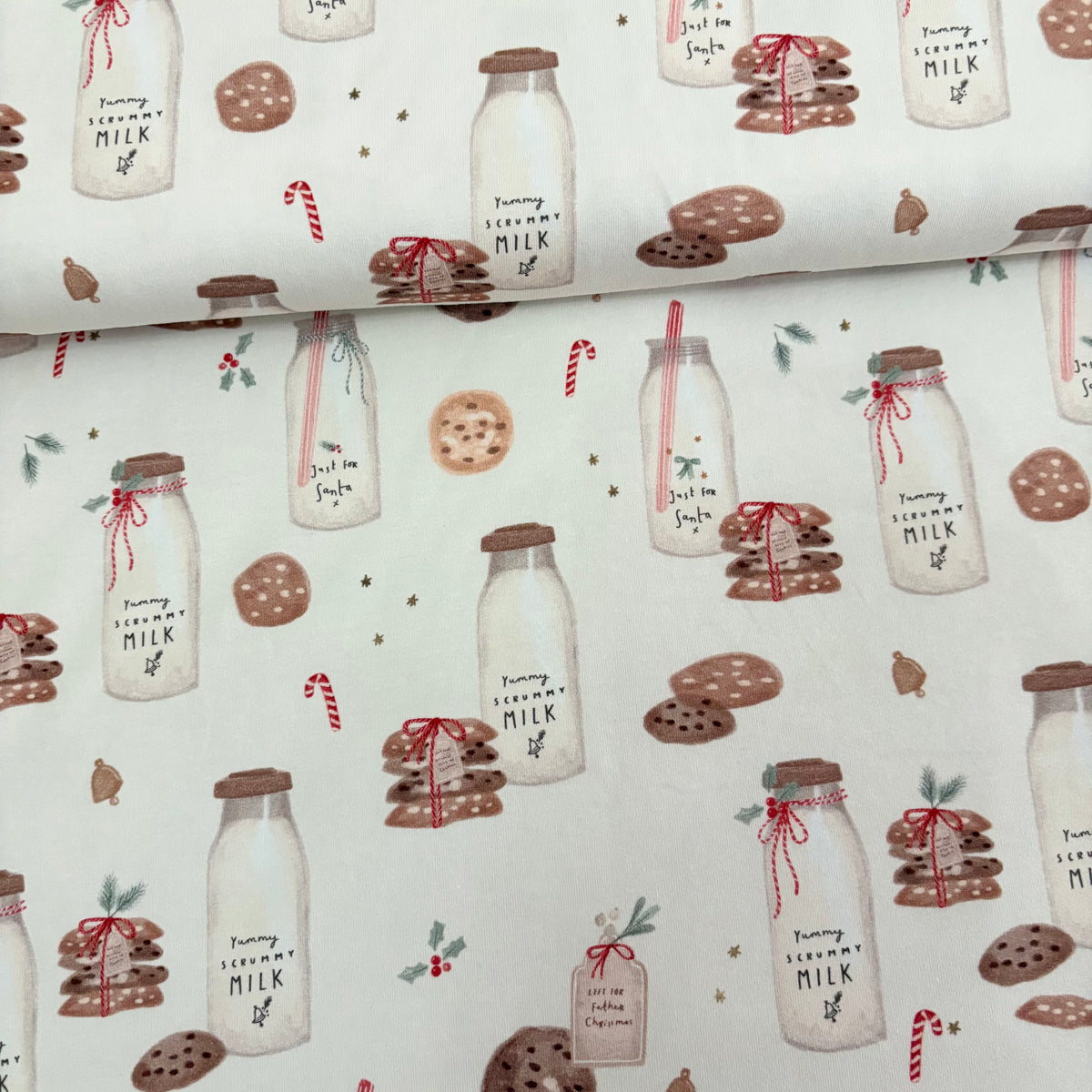 Cotton Jersey - Christmas Cookes and Milk