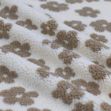 Curly Teddy Fleece - Natural/ Dark Beige Flowers