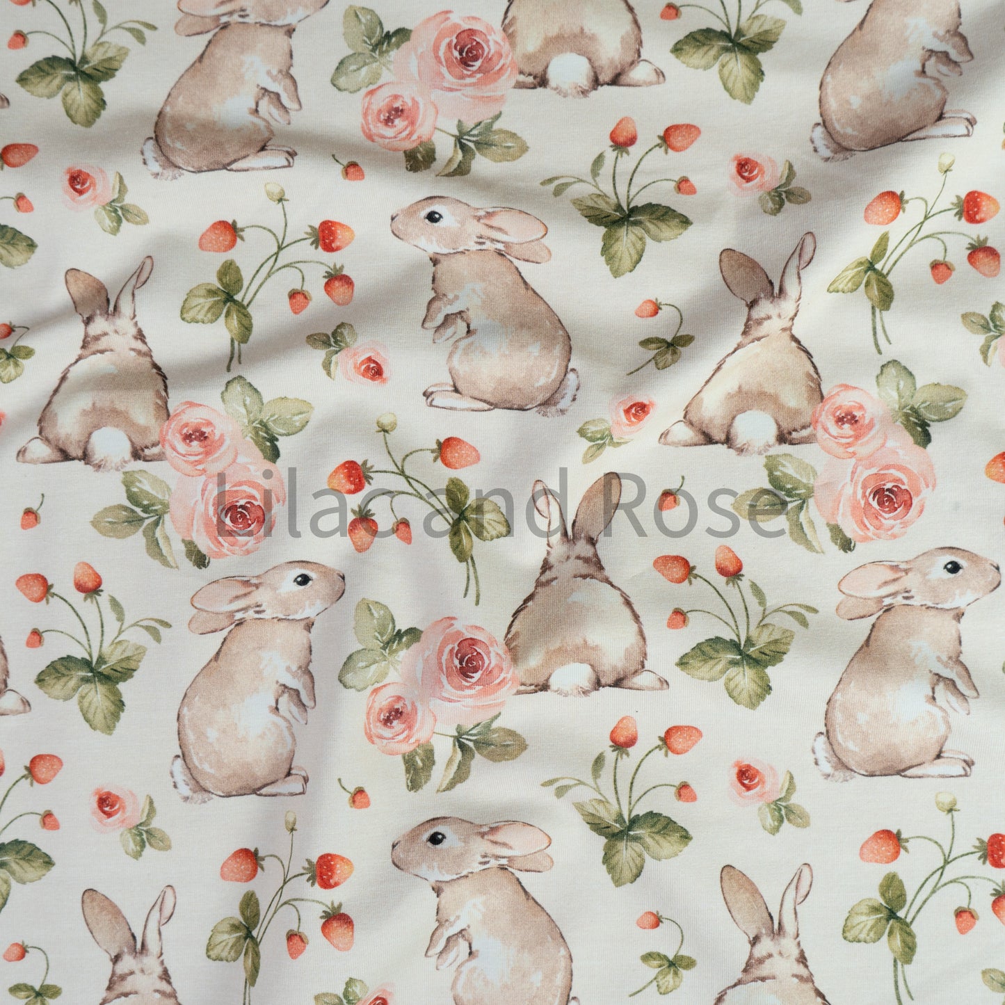 Cotton Jersey - Strawberry Rabbit in Cream (Exclusive)