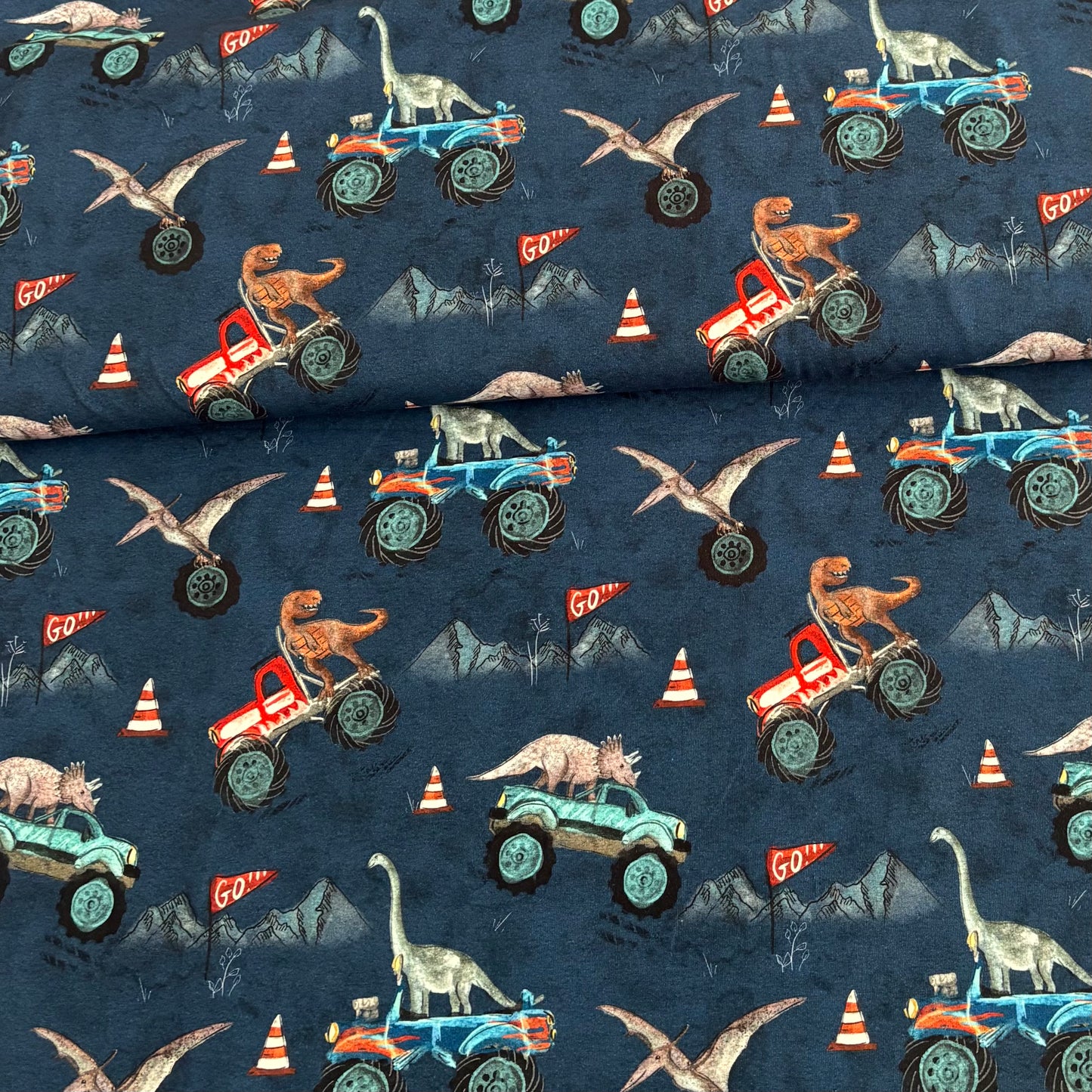 Cotton Jersey - Monster Truck Dinosaurs