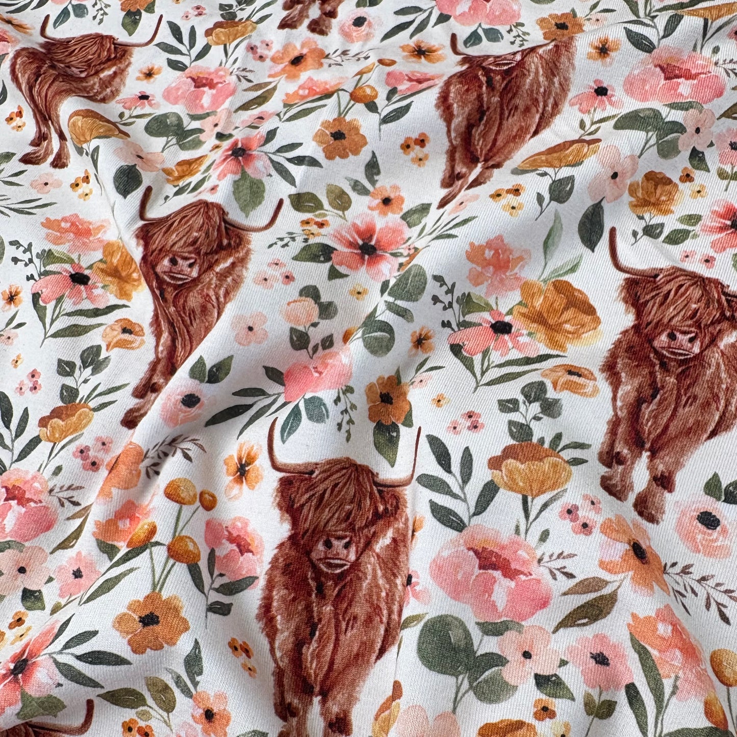Cotton Jersey - Highland Cow Floral