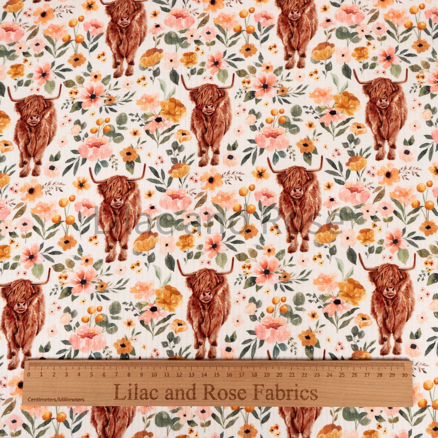 Ribbed Jersey - Highland Cow Floral