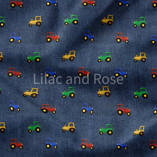 PRE-ORDER - Colourful Tractors on Denim