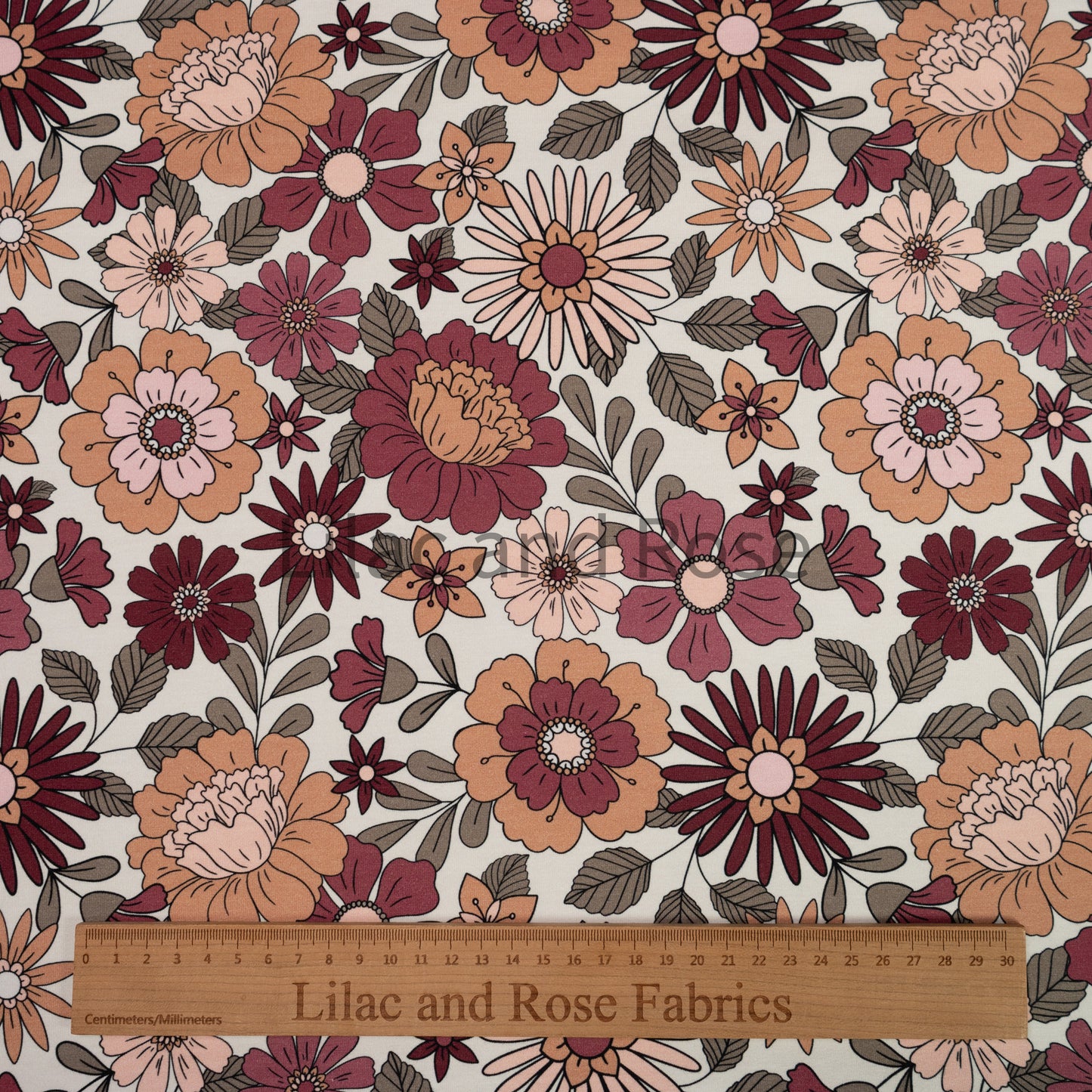 Cotton Jersey - Vintage Floral - Burgundy