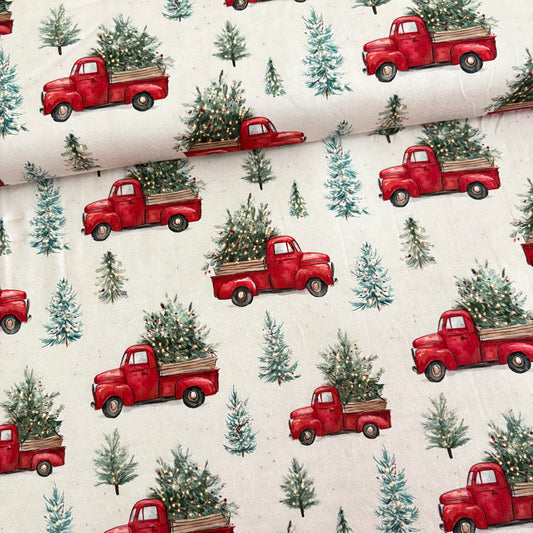 Cotton Jersey - Red Christmas Trucks