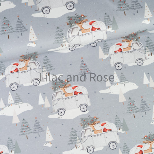 Cotton Jersey - Christmas Camper in Dusk