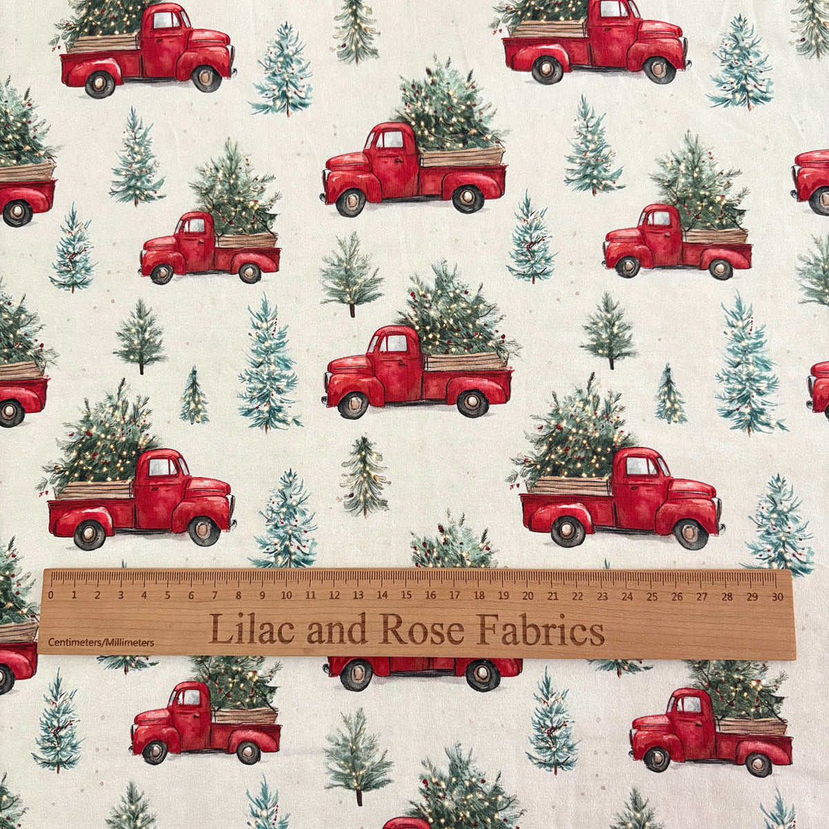 Cotton Jersey - Red Christmas Trucks