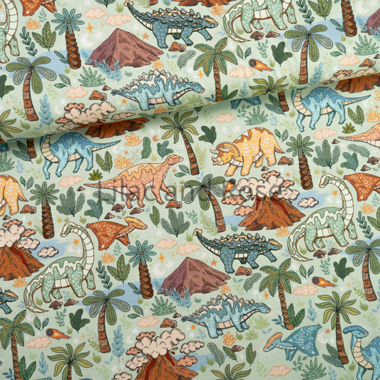 Cotton Jersey - Happy Dinos - Sage (Exclusive)