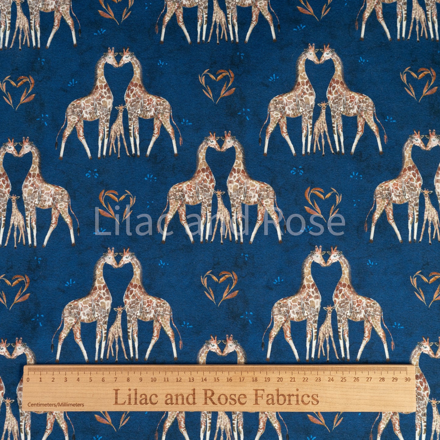 Cotton Jersey - Valentines Giraffes in Navy (Exclusive)
