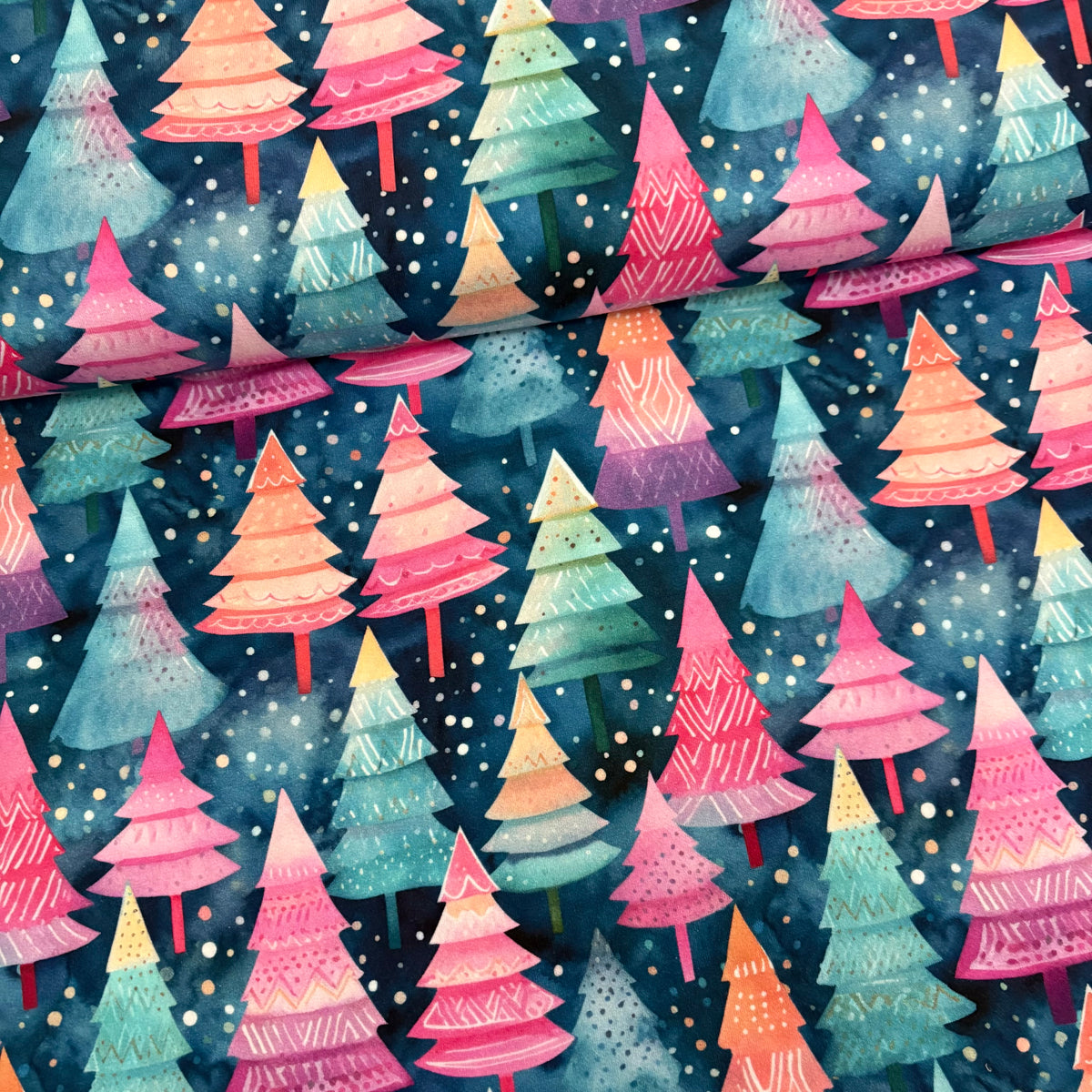 Cotton Jersey - Christmas Trees Pink