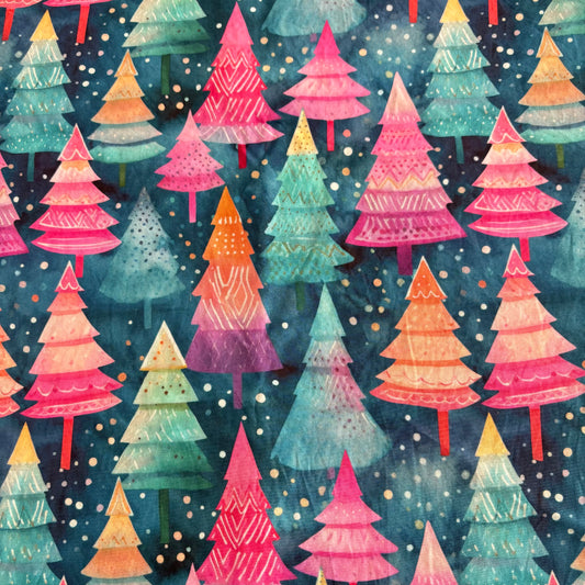 Remnant 54cm - 100% Cotton - Christmas Trees Pink