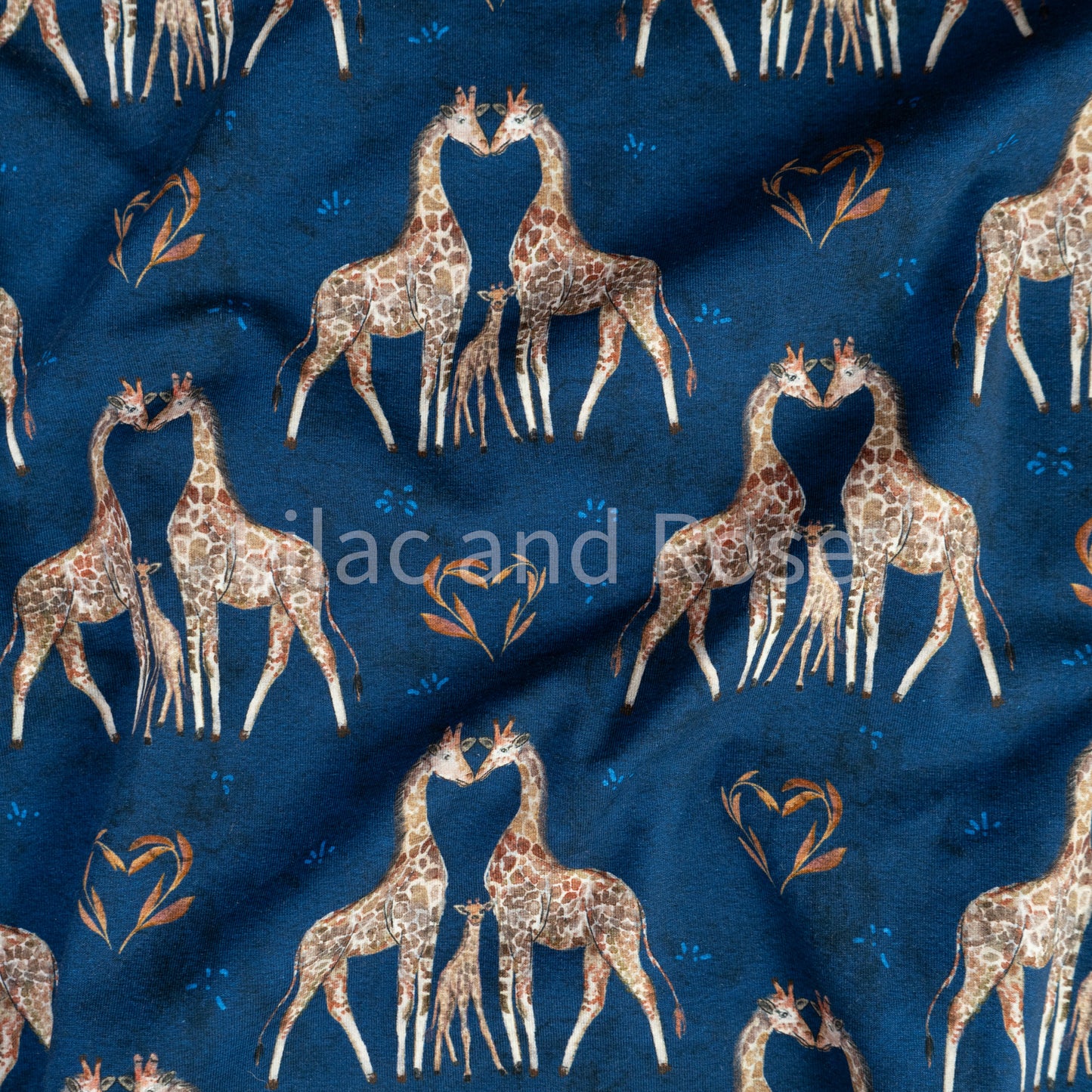 Cotton Jersey - Valentines Giraffes in Navy (Exclusive)