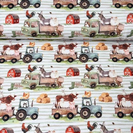 Cotton Jersey - Farm Transport - Stripes