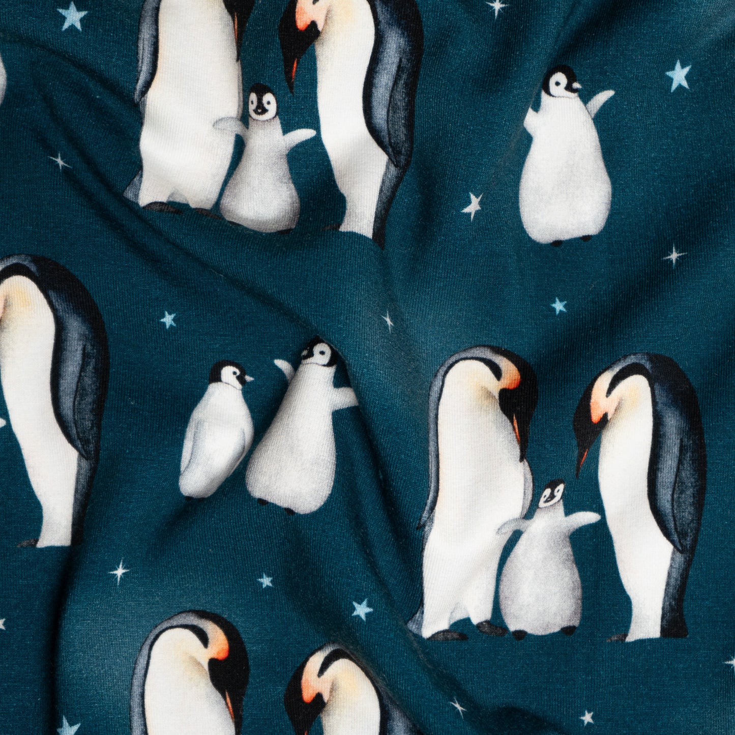 Organic Cotton Jersey 240gsm- Penguin Party on Peacock (Exclusive)