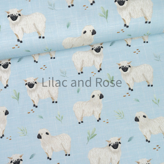 Cotton Jersey - Sheep on Blue