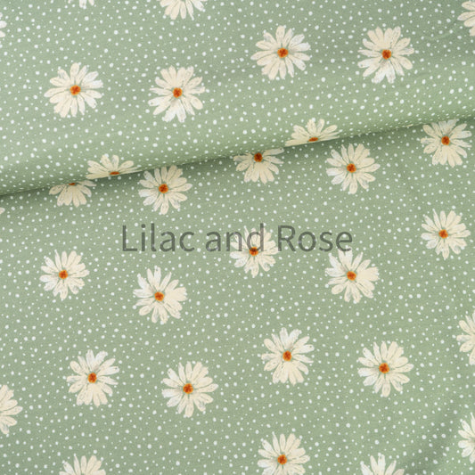 Cotton Jersey - Daisies - Sage
