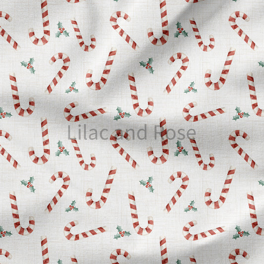 PRE ORDER - Candy Canes and Holly - White