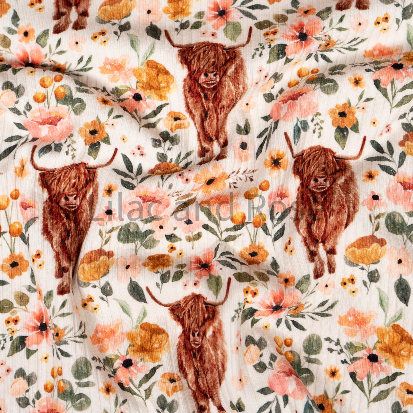 Ribbed Jersey - Highland Cow Floral