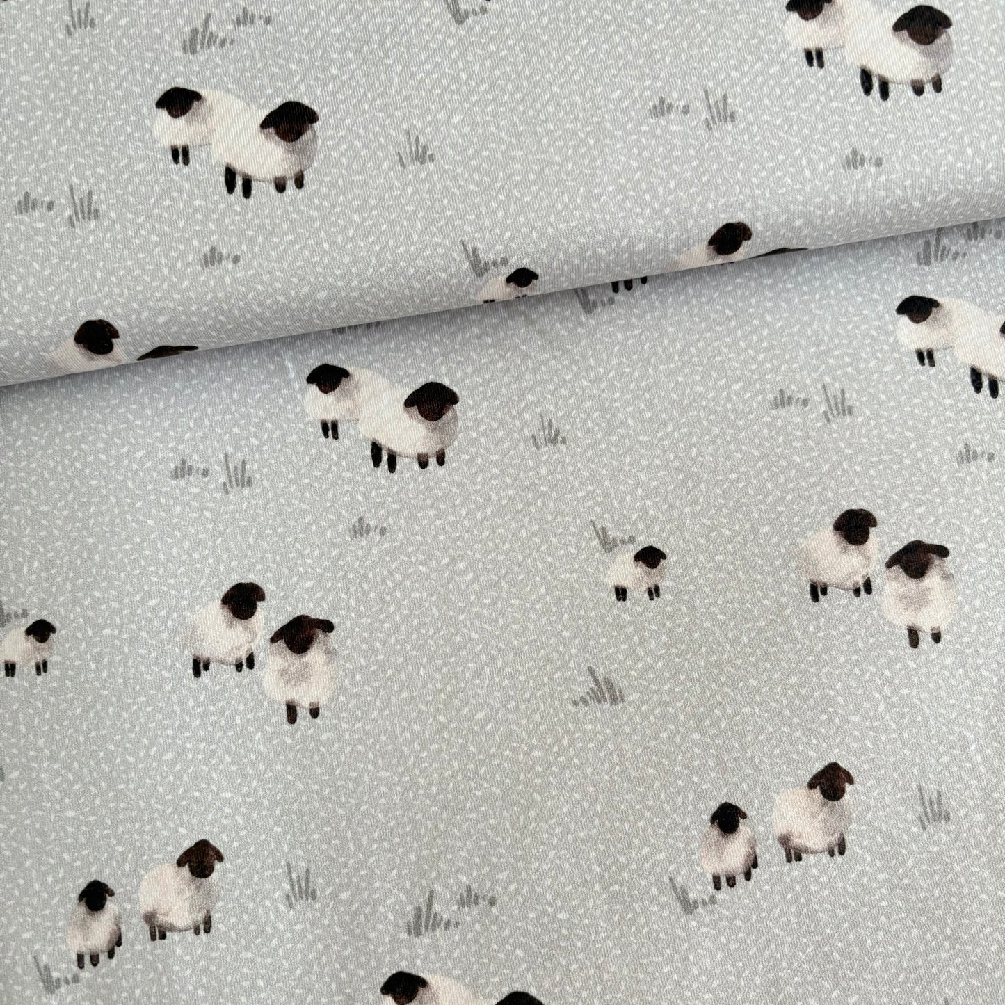Cotton Jersey - Scandi Sheep -Stone