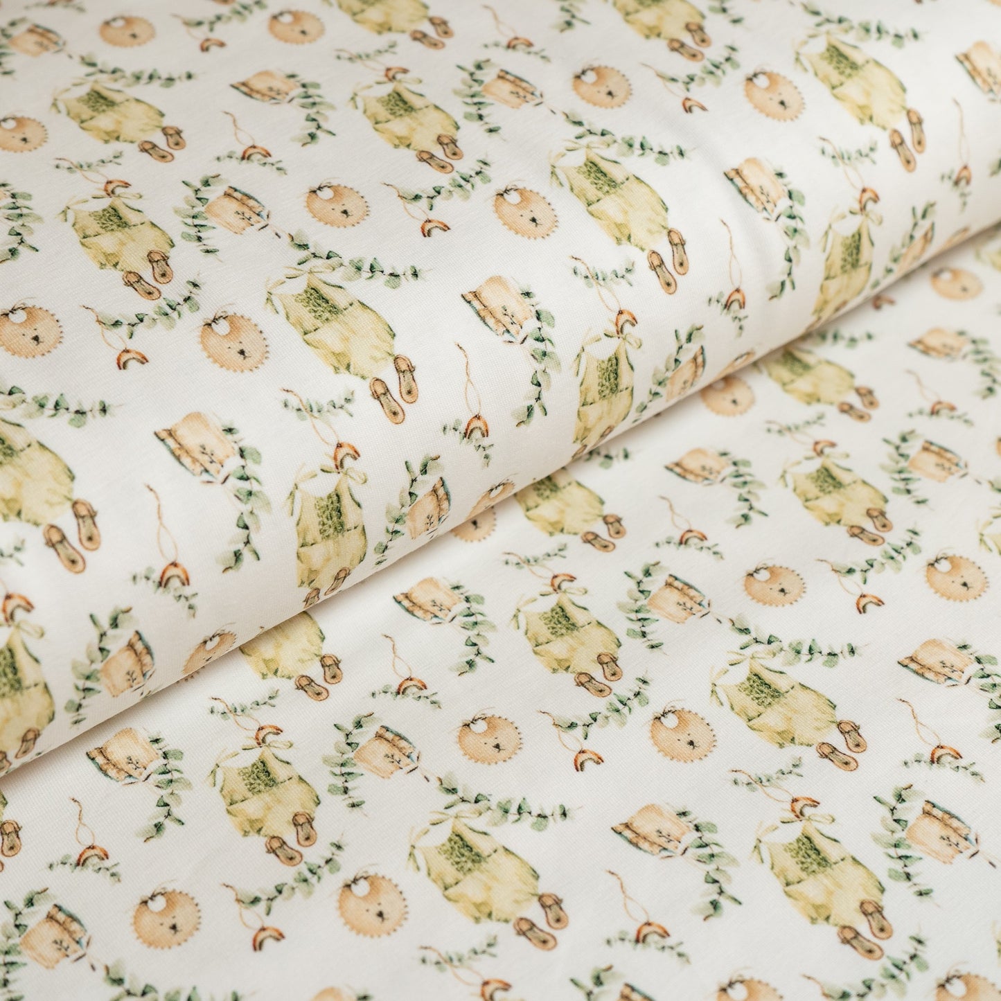 Cotton Jersey - Baby Romper and Leaves