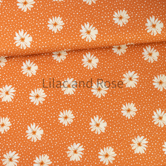Cotton Jersey - Daisies - Orange