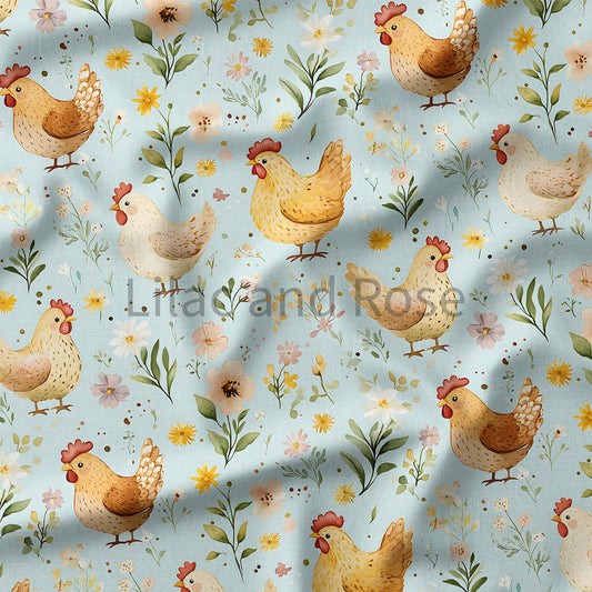 PRE-ORDER - Floral Chickens - Blue