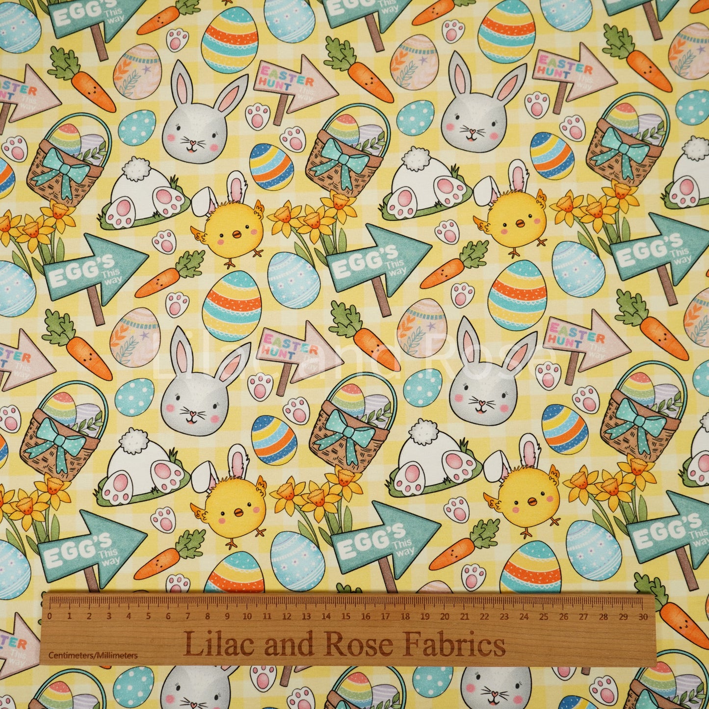 Cotton Jersey 240gsm - Easter in Yellow Gingham (Exclusive)