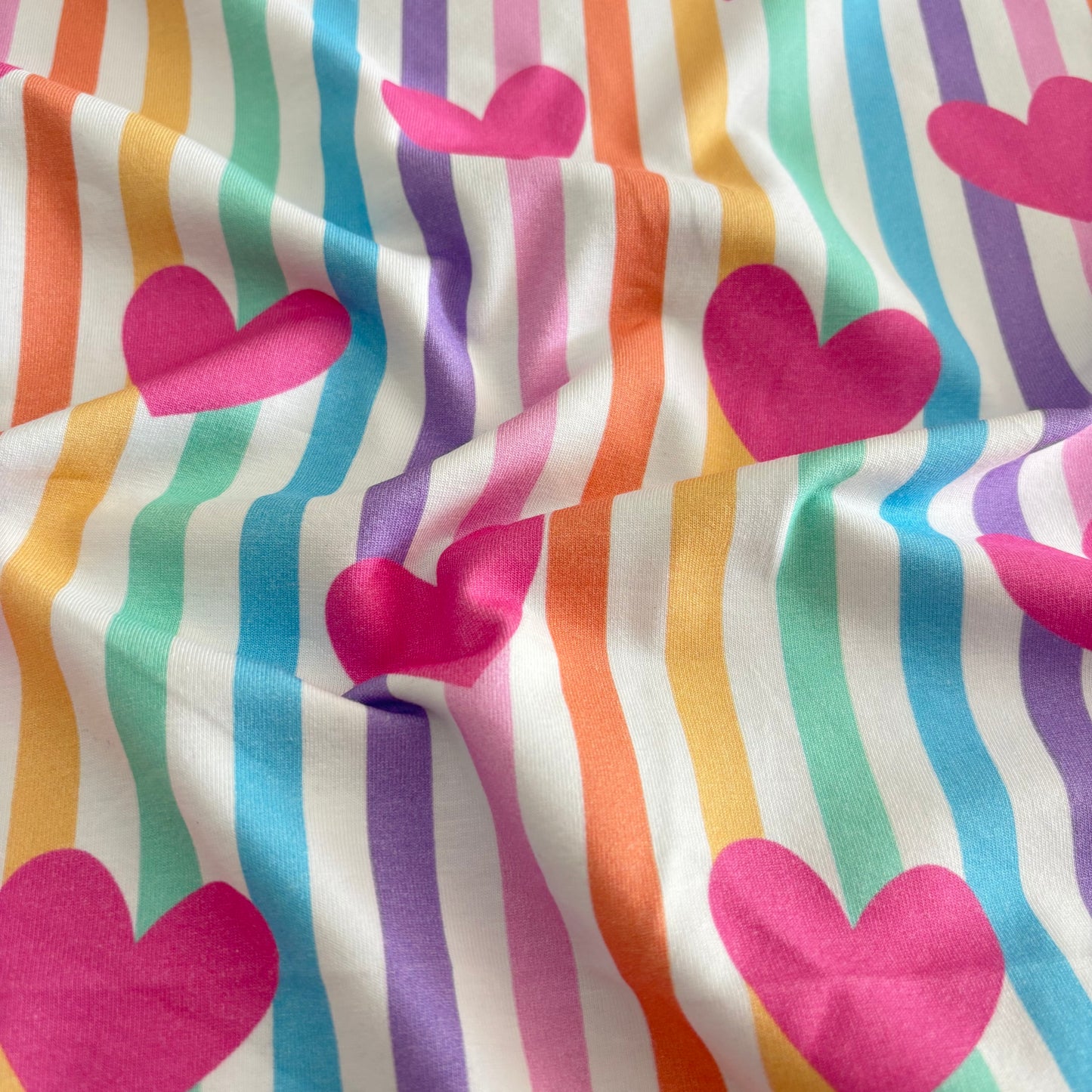Cotton Jersey - Pink Hearts - Pastel Stripes (Exclusive)