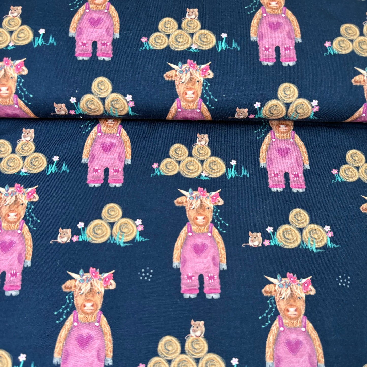 Cotton Jersey - Highland Cows in Pink