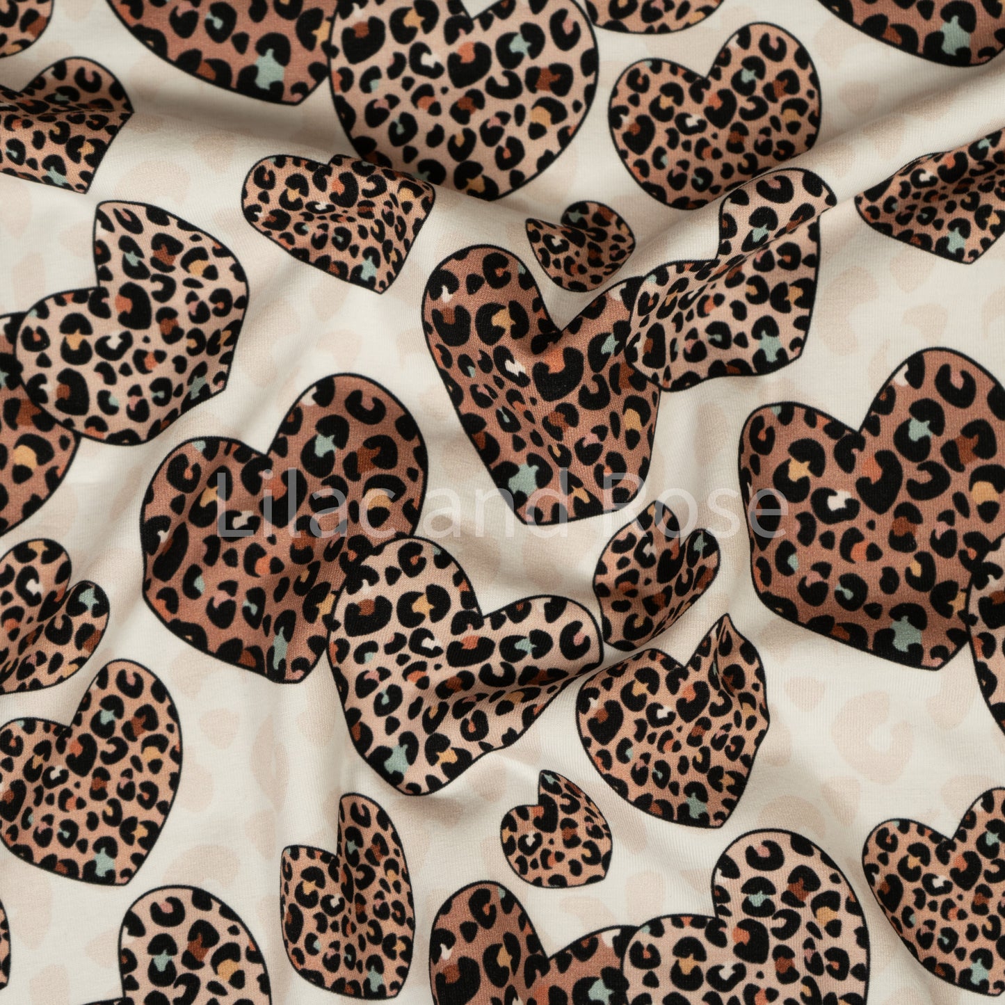Cotton Jersey 240gsm - Leopard Print Hearts