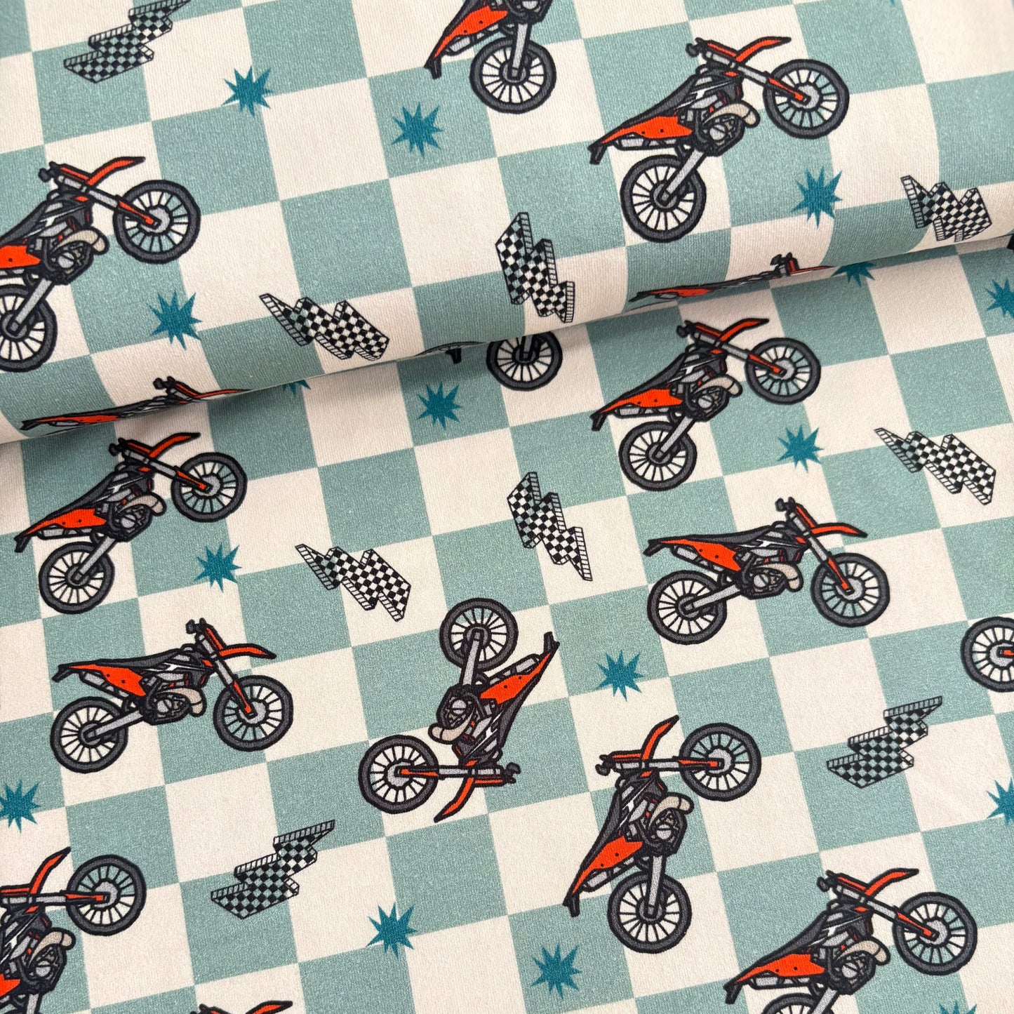 Cotton Jersey - Motorbikes - Checkerboard