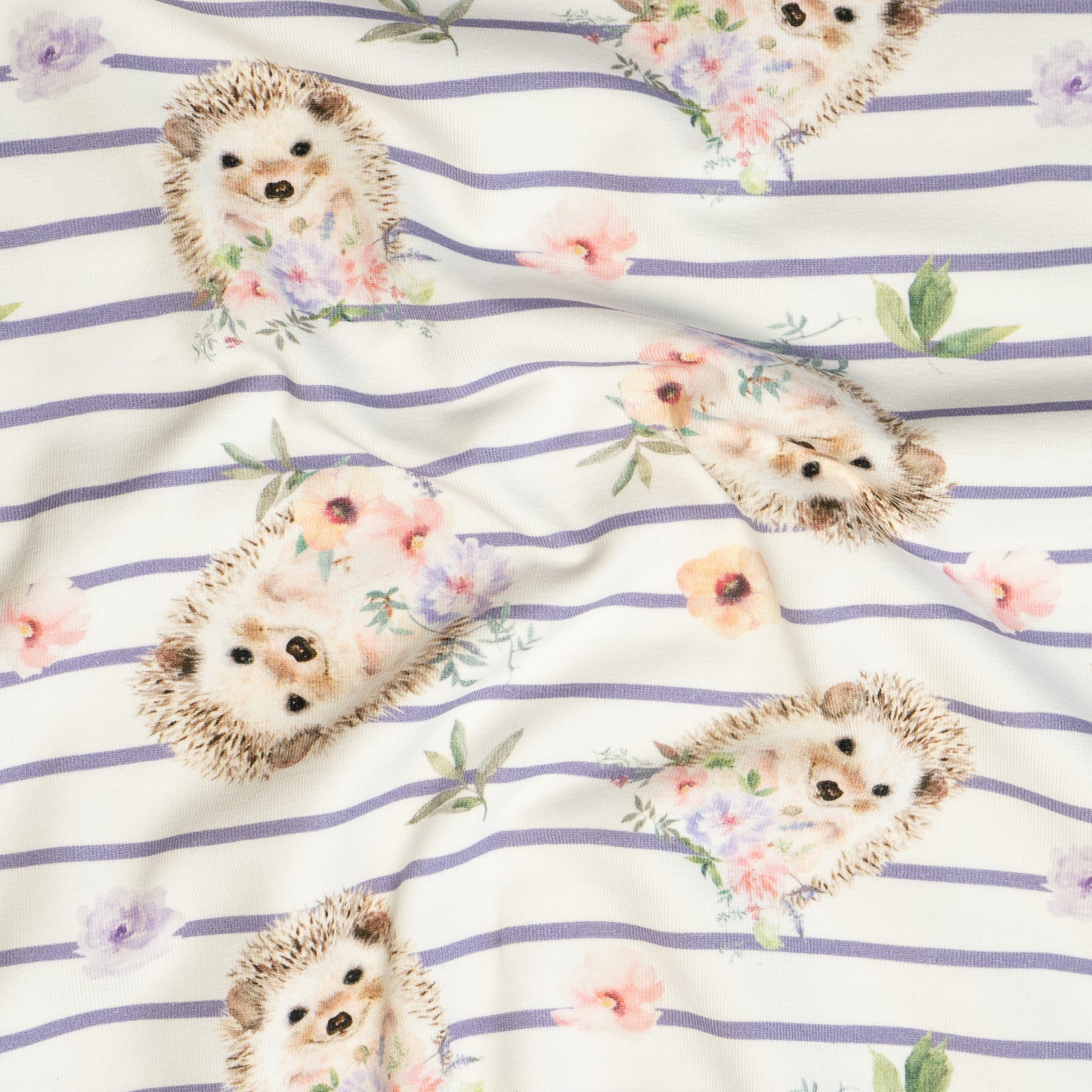 Cotton Jersey - Hedgehogs and Flowers