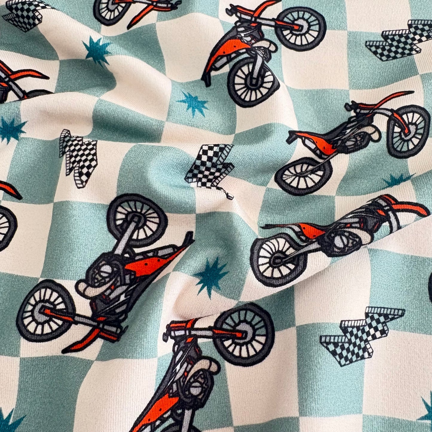 Cotton Jersey - Motorbikes - Checkerboard